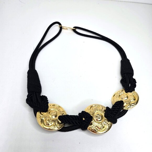 Vintage Made in Taiwan Medallion Gold Tone Woven Rope Hip Waist Belt main image 9